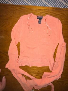 Streetwear Society Coral Ribbed Tie-Up Top